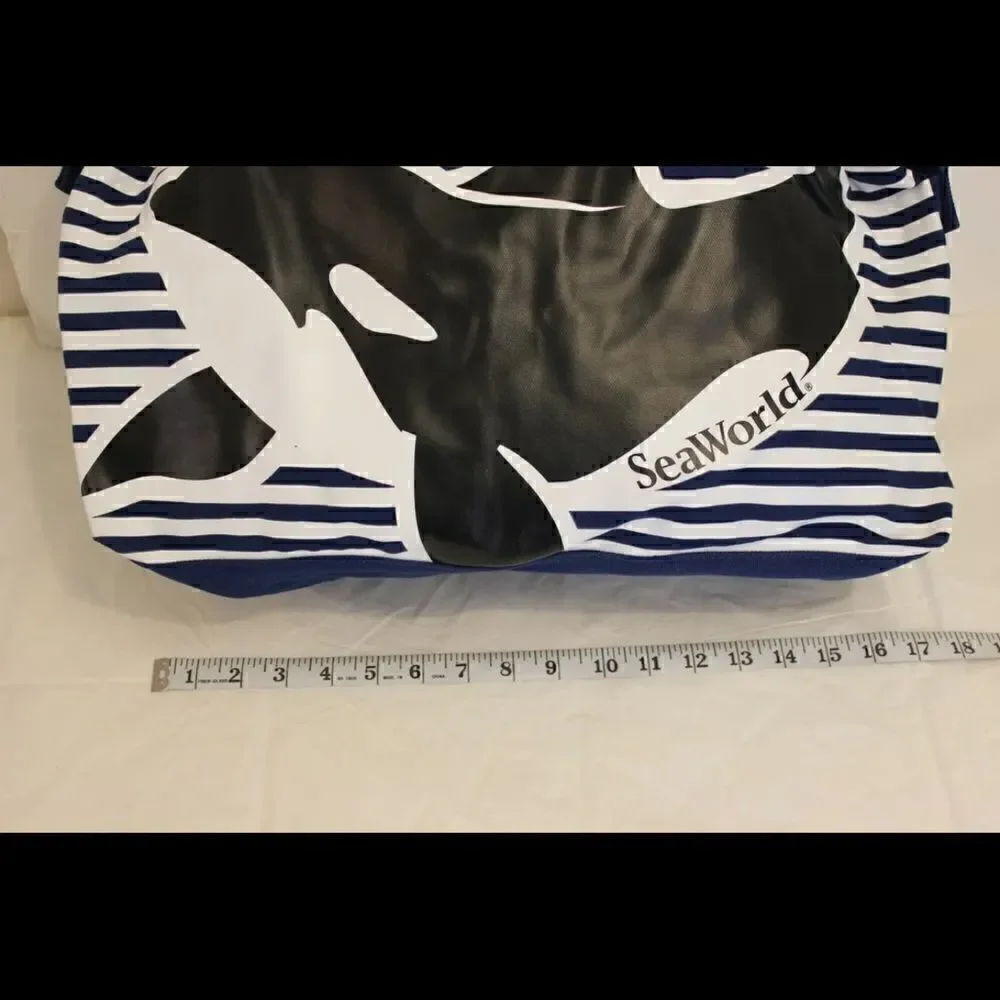 Sea World Duffle Tote Bag Navy Blue White Striped Shamoo